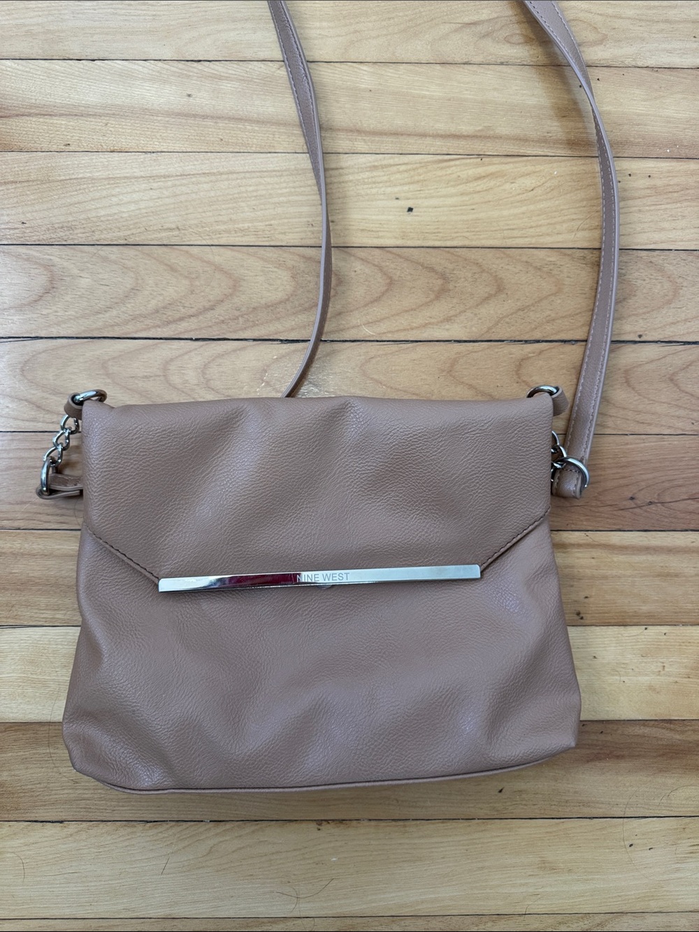 Nine West Taupe Crossbody Shoulder Bag with Silver Accent
